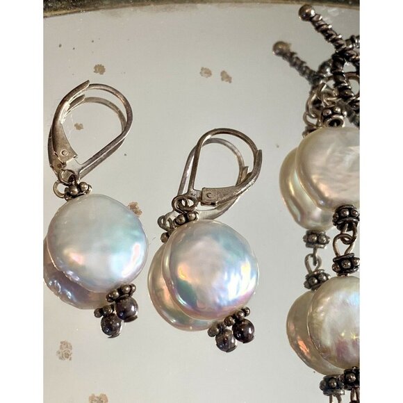 Sterling Silver Mother of Pearl Bracelet Matching Earrings Set Donna Dressler - Picture 5 of 9